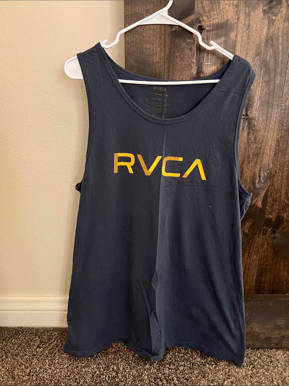 RVCA Navy Tank Top with Yellow RVCA Logo